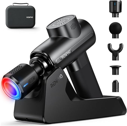 RENPHO Massage Gun Deep Tissue with Charging Stand, Back Massager with Heat and Cold Head, Percussion Body Muscle Masajeador for Athletes Pain Relief, Active Thermacool Deluxe