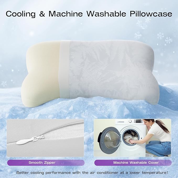 Side Sleeper Pillow - Patented Cervical Neck Pillow for Sleeping with Cooling Cover - High Loft Heavy Density Memory Foam Pillows for Side Sleepers & Broad Shoulders Adults (Grey)