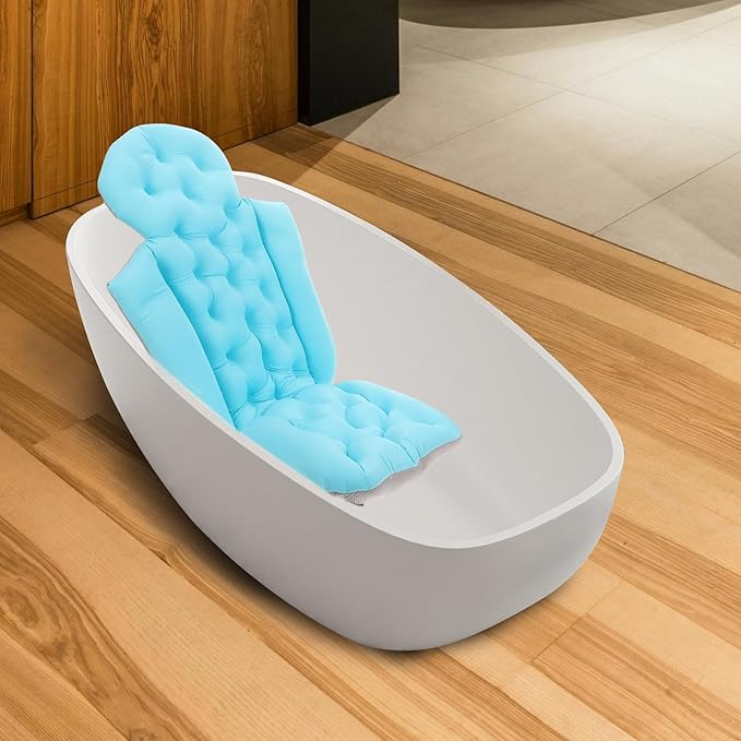 PRETYZOOM Adult Bath Cushion Bath Pillow for Tub with Integrated Small Suction Cups Full-Body Bathtub Mat in Sky Blue for Back and Neck Support