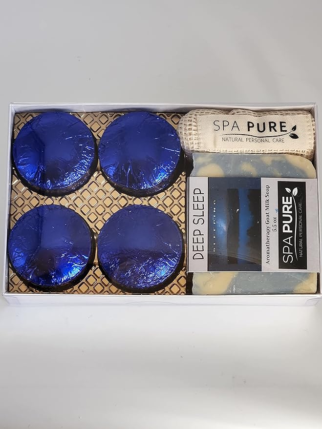 Spa Pure Aromatherapy Gift Set - Sleep Artisan Soap & 4 Shower Steamers - USA Made with Plant Based Ingredients - Cotton Steamer Bag & Soap Bag