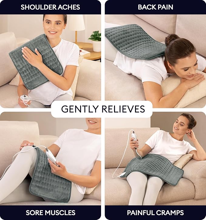 GENIANI Electric Heating Pad for Back Pain & Cramps Relief, Electric Throw, Auto Shut Off, Machine Washable, Moist Heat Pad for Neck & Shoulder - Mother’s Day Gifts for Her Him, Extra Large 24x12