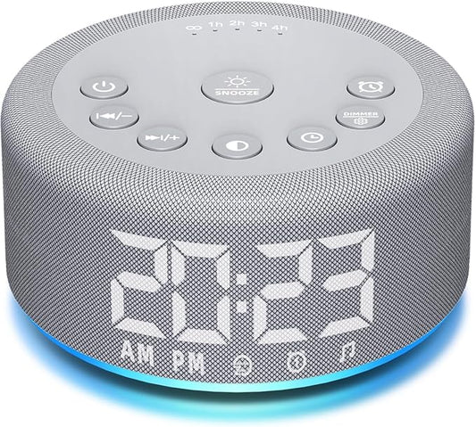 【3 in 1】 Sound Machine Alarm Clock Night Light White Noise Machine with 30 Sleeping Sounds for Baby Kids Adults 32 Level Volume Auto Off Timer Memory Function Digital Clock with 30 Wake Up Sounds