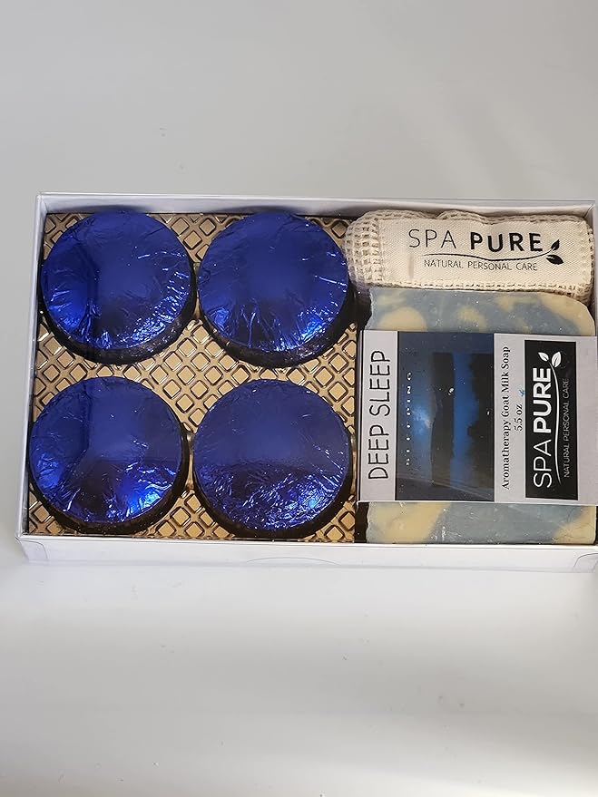 Spa Pure Aromatherapy Gift Set - Sleep Artisan Soap & 4 Shower Steamers - USA Made with Plant Based Ingredients - Cotton Steamer Bag & Soap Bag