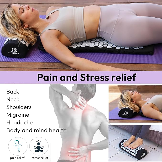 Acupressure Mat & Pillow Set + Lavender Self Heating Steam Eye Mask for Stress Relief, Pain Relief, Better Sleep & Deep Relaxation