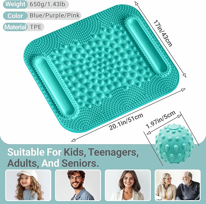 Foot Massage Mat with Two Massage Balls, 5-Zone Acupressure & Reflexology Mat for Various Stimulation, Portable Pressure Point Pad for Feet Relaxation, Pain, Fatigue Relief((Blue)