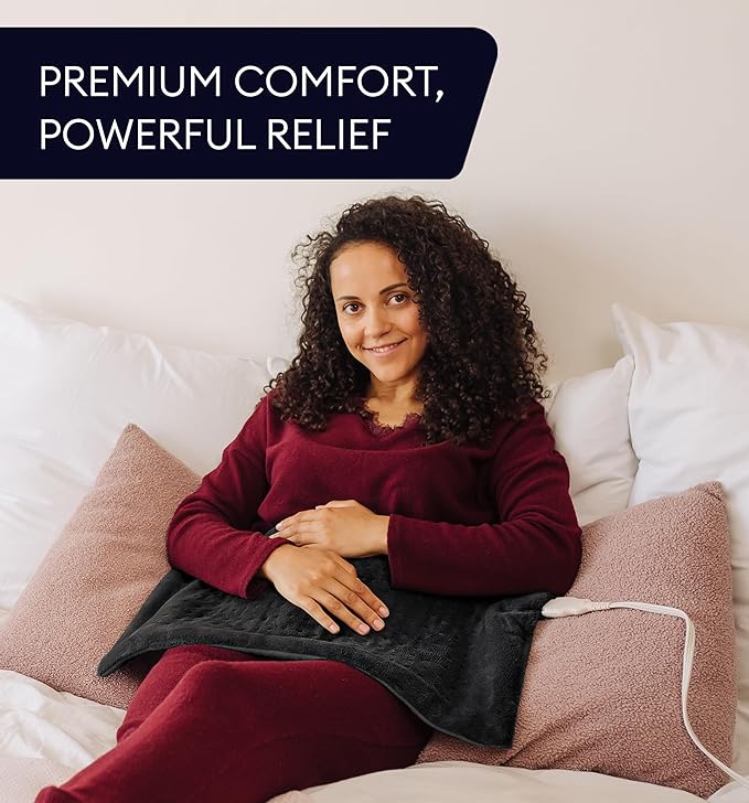 GENIANI Electric Heating Pad for Back Pain & Cramps Relief, Electric Throw, Auto Shut Off, Machine Washable, Moist Heat Pad for Neck & Shoulder - Valentines Day Gifts for Her (12'‘×24" Black)