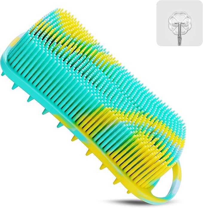 Silicone Body Scrubber, 2 in 1 Body Brush & Hair Scalp Brush for Shower and Bath, Easy Clean, Lathers Well, Stimulating Blood Circulation More Hygienic Than Loofah, Fit Women Men.Camo Green