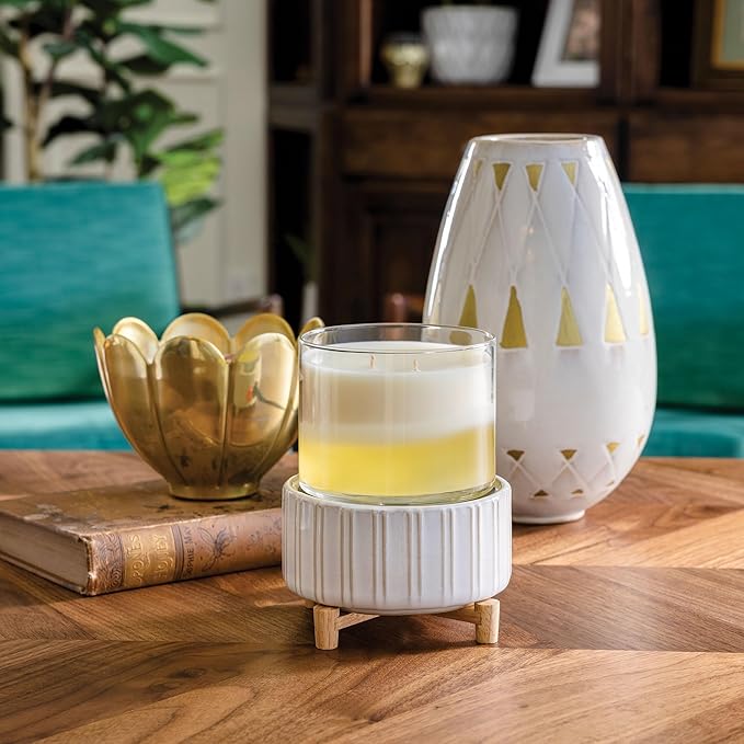 Candle Warmers ETC 2-in-1 Candle and Fragrance Warmer for Warming Scented Candles or Wax Melts and Tarts with to Freshen Room, Ceramic and Wood
