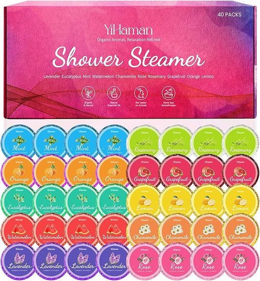 40PCS Shower Steamers Aromatherapy for Women or Men, 10 Scents Organic Shower Bombs, Relaxation with Organic Essential Oils, Birthday Self Care Gift for Women 1 Set