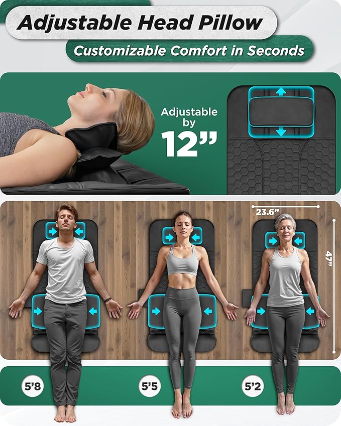 Lunix LX27 Heated Stretching Mat Massager – Upper Body Massage Mat Back Stretcher for Pain Relief, Deep Tissue Lumbar Massager for Flexibility & Recovery