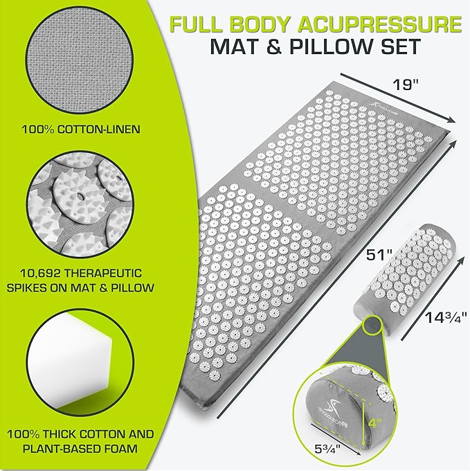 ProsourceFit Acupressure Mat and Pillow Set for Back/Neck Pain Relief and Muscle Relaxation