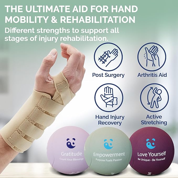 Mind & Body Stress Balls for Adults - Multi-Density Squeeze Balls for Hand Therapy & Grip Strengthening - Stress & Anxiety Relief - Soft to Triple Density Options