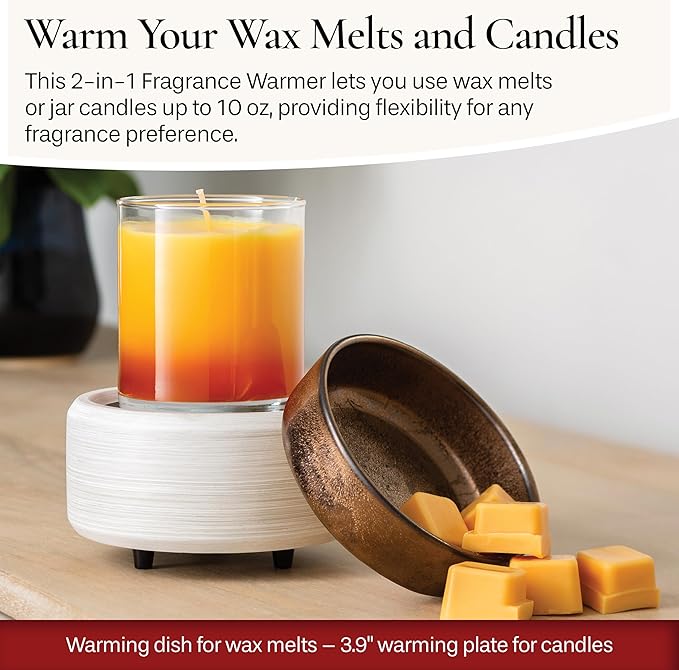 Candle Warmers ETC 2-in-1 Candle and Fragrance Warmer for Warming Scented Candles or Wax Melts and Tarts with to Freshen Room, Whitewashed Bronze