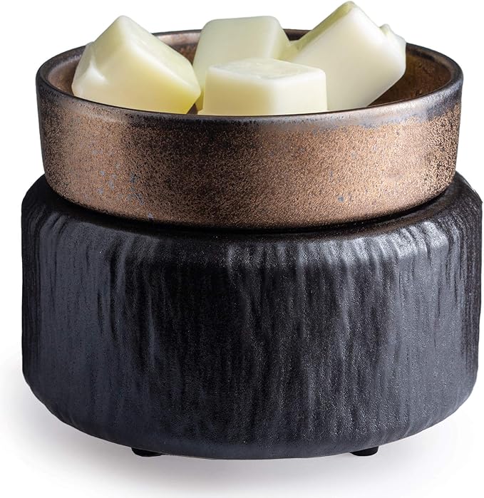 Candle Warmers ETC 2-in-1 Candle and Fragrance Warmer for Warming Scented Candles or Wax Melts and Tarts with to Freshen Room, Primitive Black and Bronze