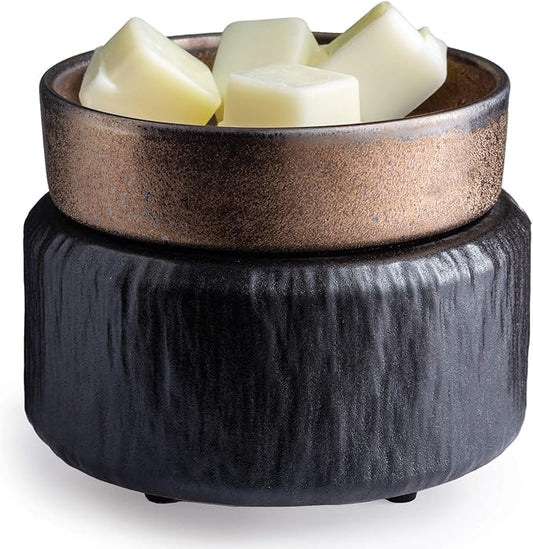 Candle Warmers ETC 2-in-1 Candle and Fragrance Warmer for Warming Scented Candles or Wax Melts and Tarts with to Freshen Room, Primitive Black and Bronze