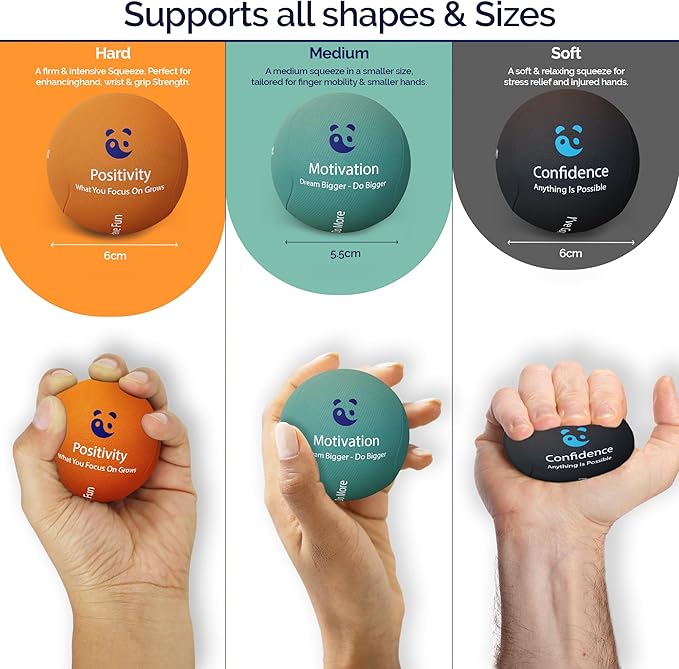 Mind & Body Stress Balls for Adults - Multi-Density Squeeze Balls for Hand Therapy & Grip Strengthening - Stress & Anxiety Relief - Soft to Triple Density Options