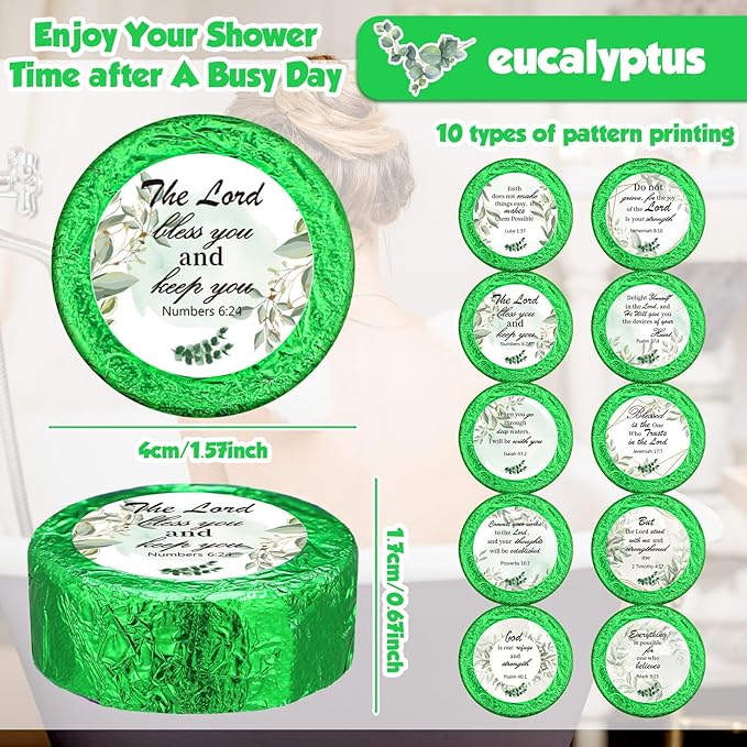 Shower Steamers Aromatherapy 50 Pack Bulk Eucalyptus Leaf Shower Steamer with Bible Verse Christian Gifts for Adults Her Mom Him Home Spa Gym Natural Essential Oil Self Care Relaxation