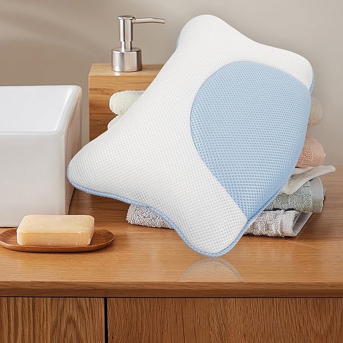 Bath Pillow for Tub with 4 Suction Cups, 3D Mesh Bathroom Pillow, Non-Slip Washable Spa Head and Neck Rest for Bathtub Relaxation