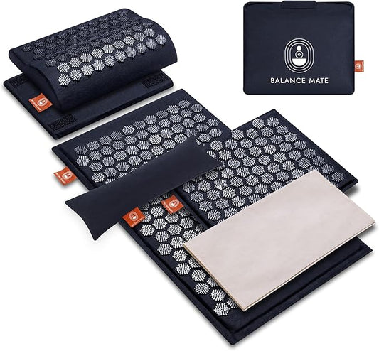 Acupressure Mat Set with 6,210 Pressure Points for Pain Relief and Relaxation Kit for Back, Neck, and Sleep – Yoga and Meditation Pillow (Deep Black)