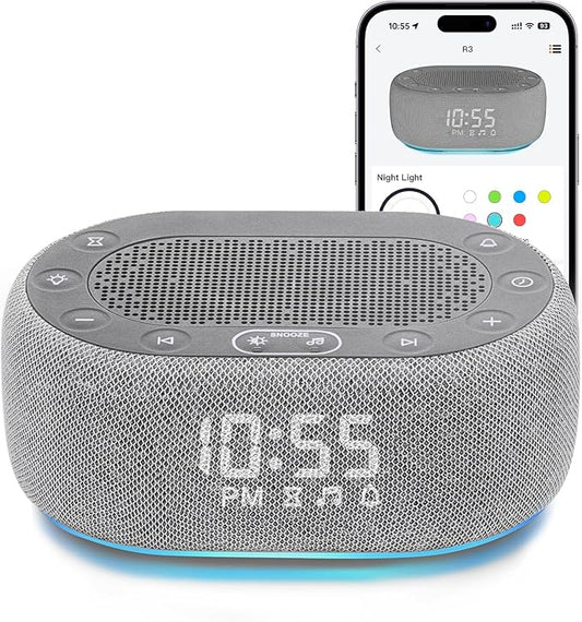 1Mii White Noise Sound Machine with Alarm Clock, Sound Machine for Sleep for Adults Baby, 30 Soothing Sounds, Smart App Controlled, Dimmable 7-Color Night Light, Sleeping Timer, 30 Volume Levels