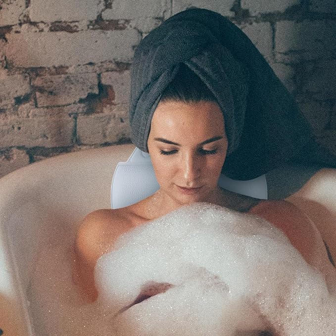 Bathtub Pillow for Neck and Head Support, Medium Size Soft Foam Cushion with Suction Cups, Light Blue Bath Pillow for Tub Soaking at Home and Spa