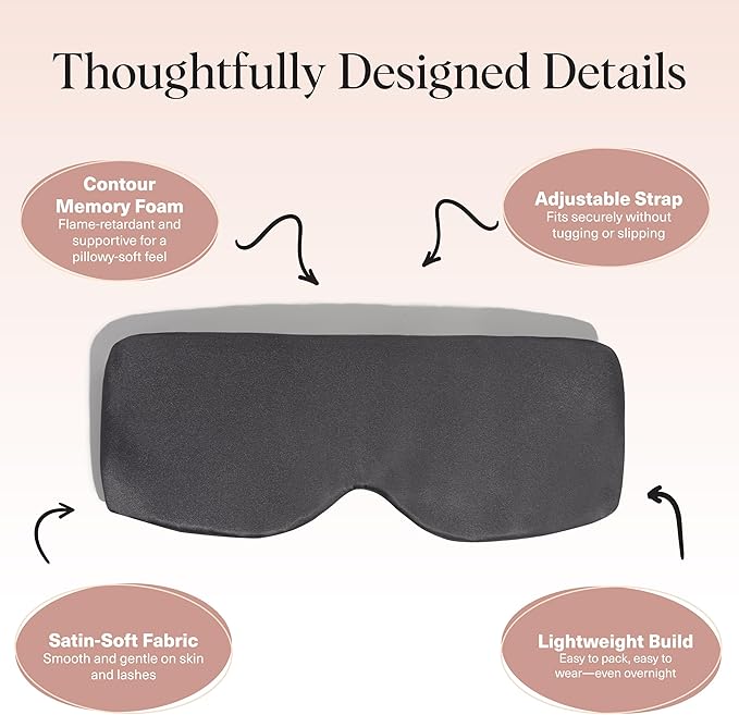 Kitsch Contour Pillow Eye Mask – Softer Than Silk Eye Masks for Sleep, Blindfold Sleep Masks for Women & Men, No Eye Pressure, Lightweight, Eye Care, Travel Essentials - Charcoal