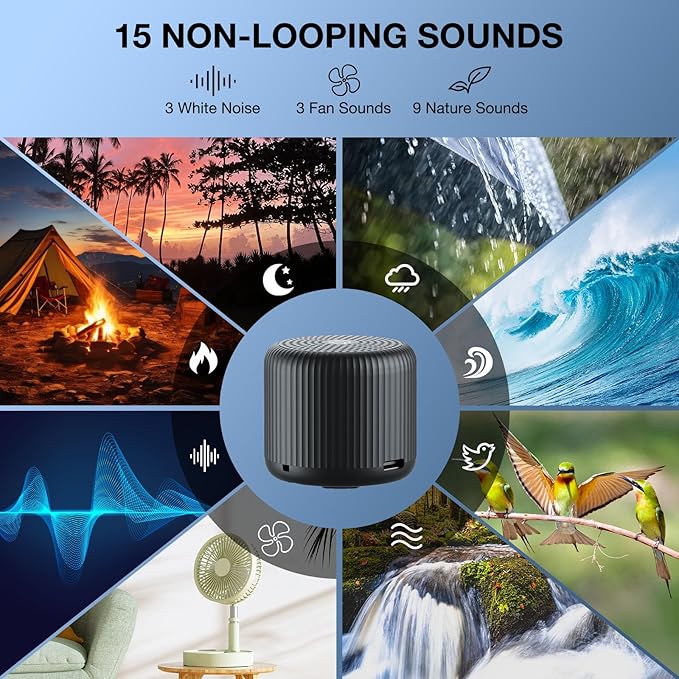 White Noise Machine Baby Portable Sound Machine,LEICEX Travel Sound Machine,15 Non-Looping Sound Timer and Memory Play, Mini White Noise Machine for Sleeping Office Travel （Black）
