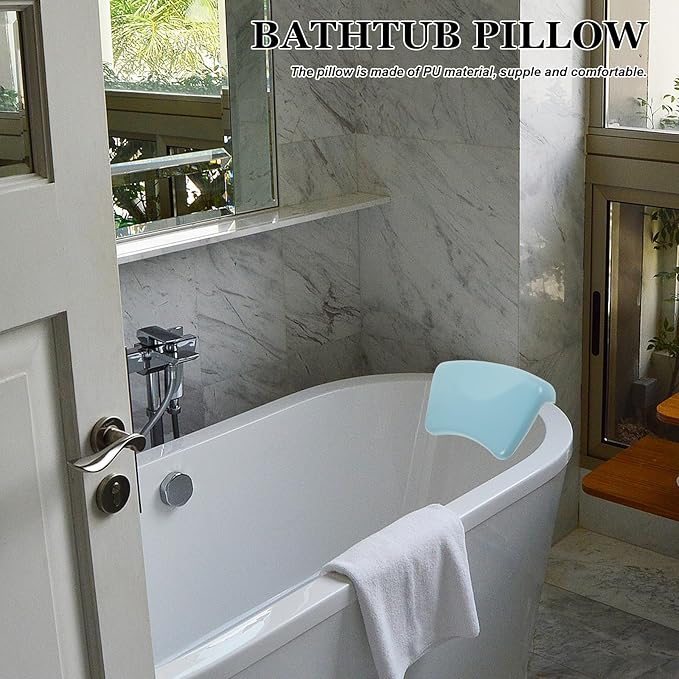 Soaking Tub Pillow Bath Pillow for Bathtub Neck and Head Support Soft Pu Material Sky Blue Spa Bath Cushion with Suction Cups for Home Relaxation