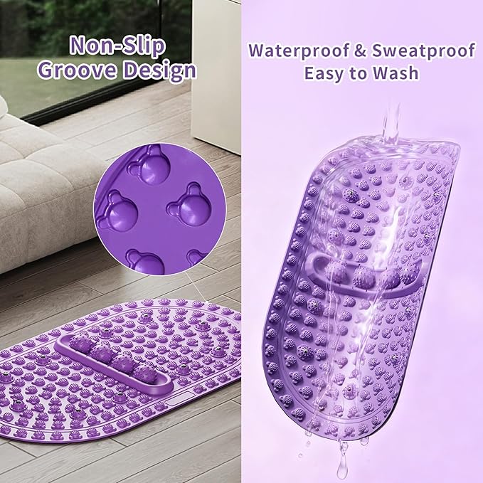Extra-Large Acupressure Foot Massage Mat 27 Inches, Silicone Foot Pressure Point Pad with 2 Massage Balls, Foot Reflexology Mat with Magnetic Therapy for Stress Relief, Home & Gym Use (Purple)