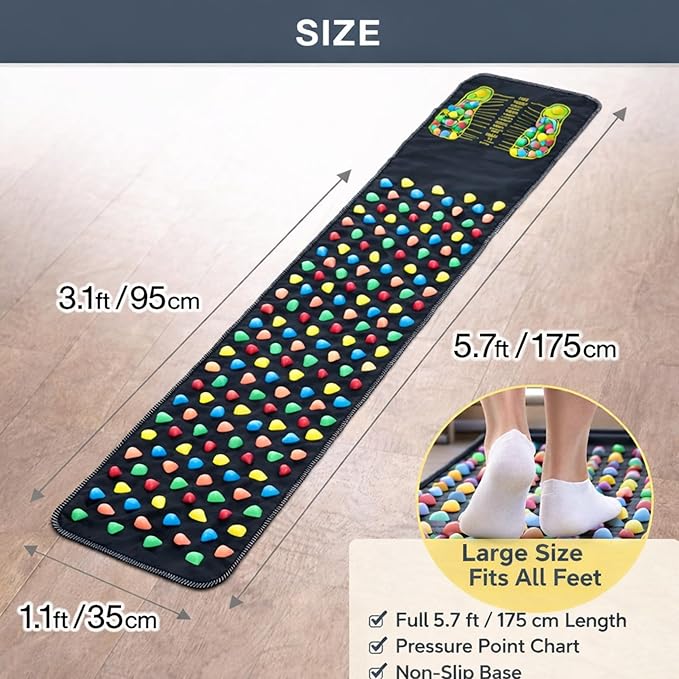 Japard Long Foot Massage Mat, 5.74ft (68.9 x 13.78 Inches), Reflexology Acupressure Mats with Chart, Foot Pressure Acupoint Massager for Elderly and Office Workers