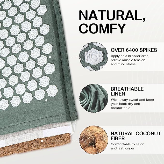 LadyRosian Acupressure Set for Back and Neck Pain Relief, Muscle Relaxation Stress Relief Acupressure Mat and Pillow Set with Bag