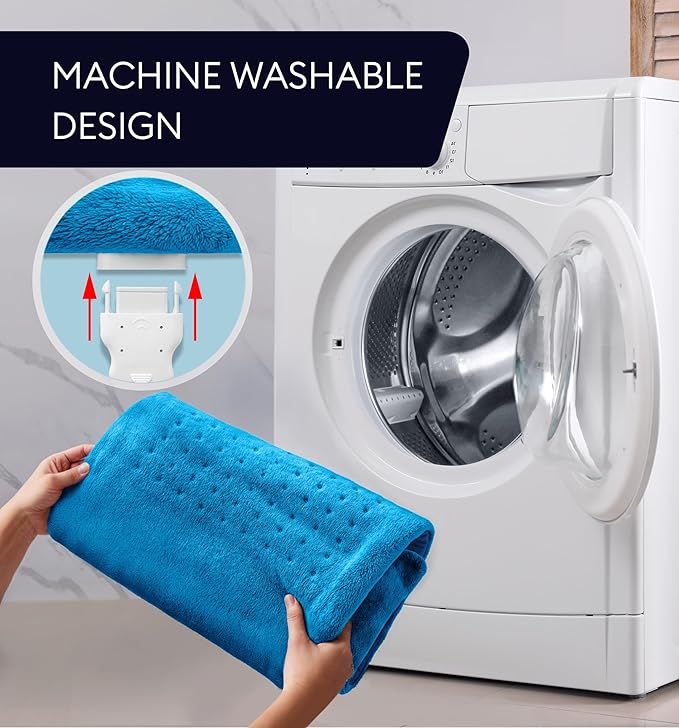 GENIANI Electric Heating Pad for Back Pain & Cramps Relief, Electric Throw, Auto Shut Off, Machine Washable, Moist Heat Pad for Neck & Shoulder - Valentines Day Gifts for Her (12×24", Aqua Blue)