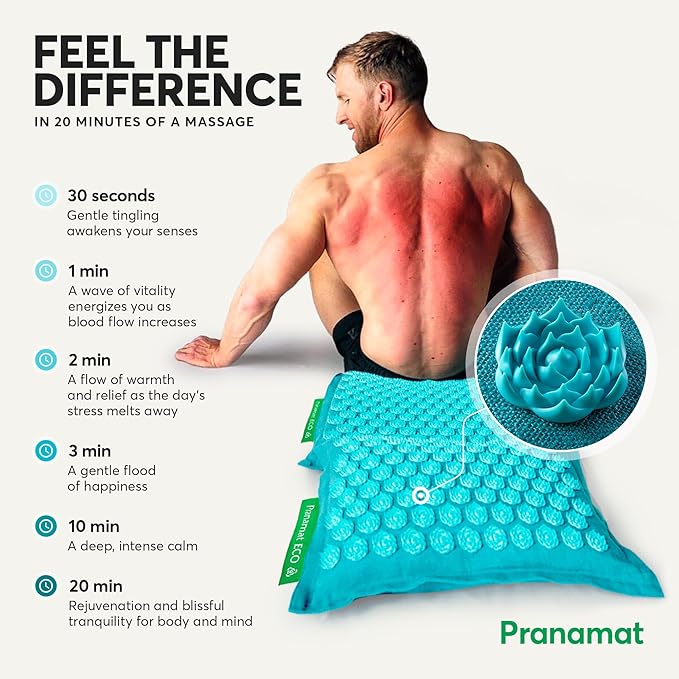 Acupressure Large & Small Mat with Pillow Set, Premium Acupressure Therapy for Pain Relief and Relaxation, Handcrafted in Europe with Sustainable and Natural Materials (Lagoon)