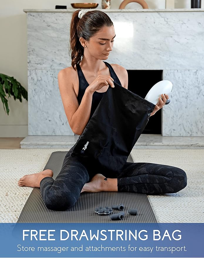 Zyllion Handheld Back and Neck Massager - Cordless Rechargeable Electric Vibrating Deep Tissue Massage with Heat for Athletes, Recovery and Muscle Pain Relief - White (ZMA-27-WT)