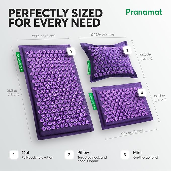 Acupressure Large & Small Mat with Pillow Set, Premium Acupressure Therapy for Pain Relief and Relaxation, Handcrafted in Europe with Sustainable and Natural Materials (Amber)