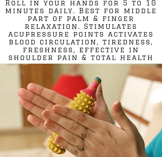 BOSKY Handmade Wooden Ancient Acupressure Spiked Hand Massager Exercise Therapy Deep Tissue Set of 2 Pcs, Sujok Ball and Rings with Reflexology Chart (AS-2)