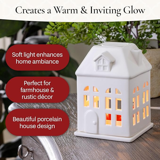 Candle Warmers Etc. Porcelain House Canopy Fragrance Warmer – Use with Any Wax Melts