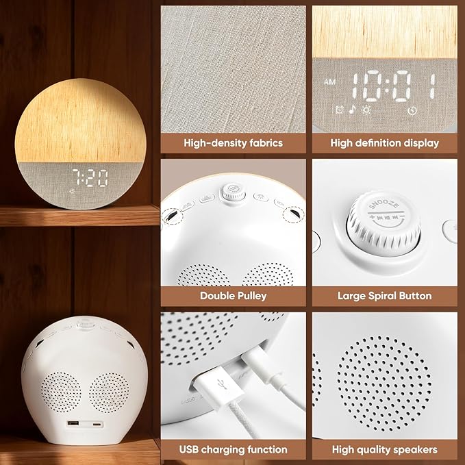 Stillstorm Sunrise Alarm Clock, Sound Machine, Fabric Dimmable Night Light for Heavy Sleepers, White Noise Machine for Baby, Single Alarm Function 30 Sleep Sounds, Wake Up Light with 17 Effects