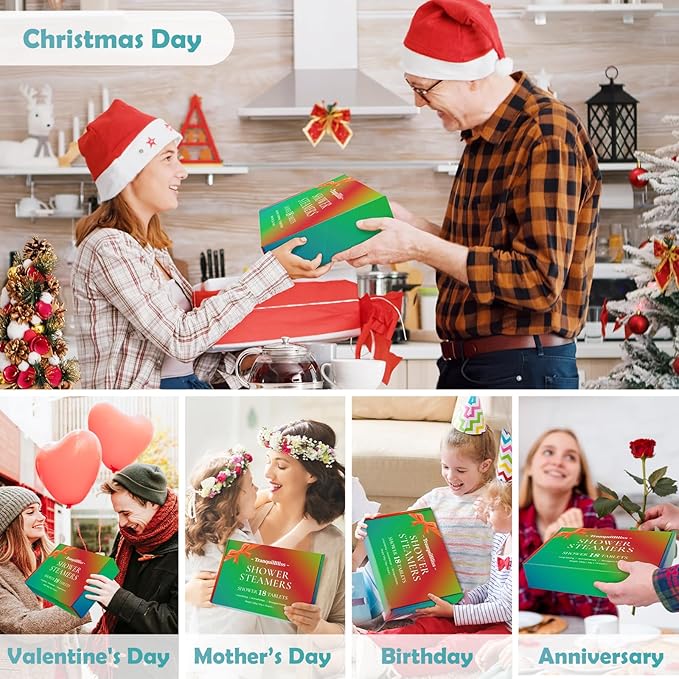 TranquilBliss 18 Pack Shower Steamers with 6 Smoothing Long-Lasting Scents, Shower Bath Bombs with Natural Fragrance, Self-Care and Relaxation Presents for Women and Men