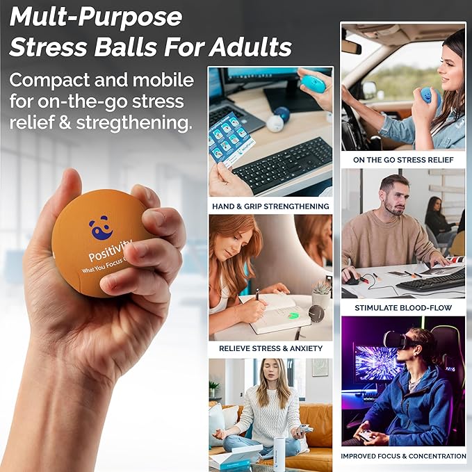 Mind & Body Stress Balls for Adults - Multi-Density Squeeze Balls for Hand Therapy & Grip Strengthening - Stress & Anxiety Relief - Soft to Triple Density Options