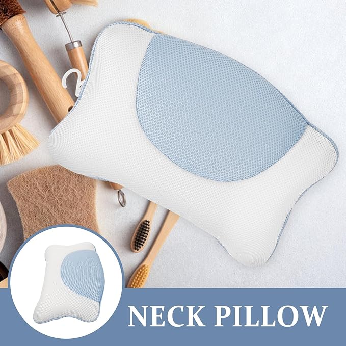 Alipis Bath Pillow for Tub with 4 Suction Cups, Air Mesh Bath Neck Pillow, Non-Slip Washable Spa Tub Headrest for Soaking and Relaxation in Bathroom