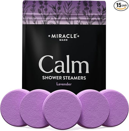 Miracle Made Lavender Aromatherapy Shower Steamers – Essential Oil Scented Shower Bombs for Relaxing, Calming Self-Care – 15 Shower Melt Tablets