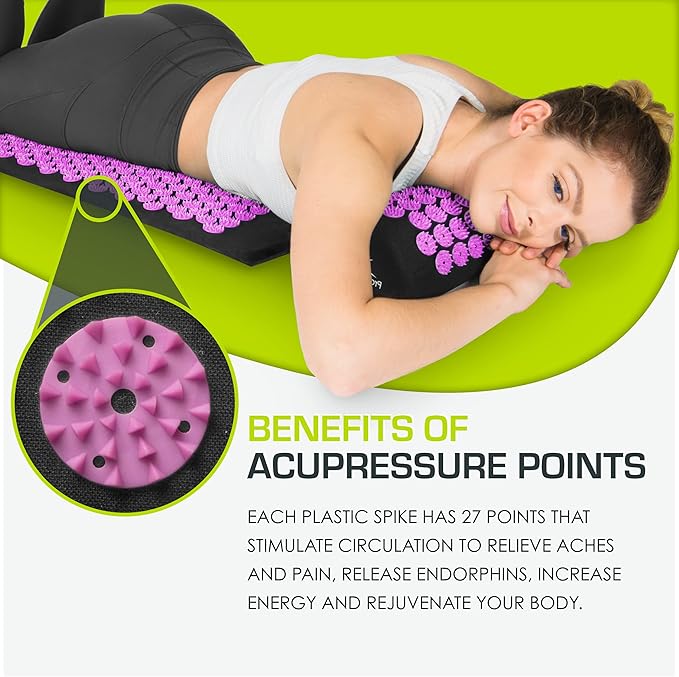 ProsourceFit Acupressure Mat and Pillow Set for Back/Neck Pain Relief and Muscle Relaxation