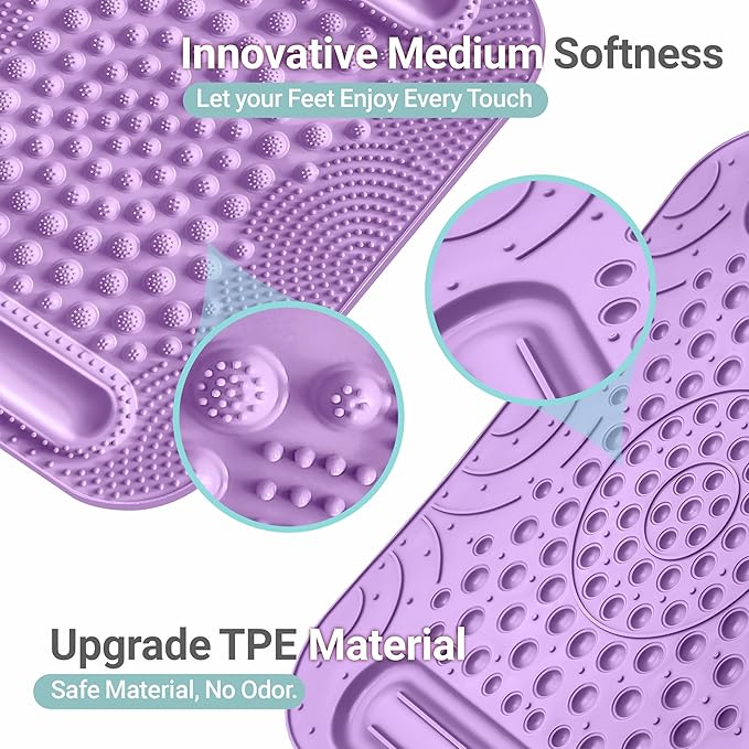 Foot Massage Mat with Two Massage Balls, 5-Zone Acupressure & Reflexology Mat for Various Stimulation, Portable Pressure Point Pad for Feet Relaxation, Pain, Fatigue Relief(Purple)