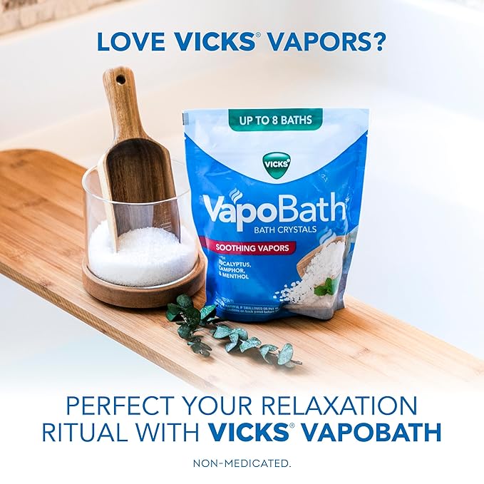 Vicks VapoBath, Bath Crystals, Soothing Non-Medicated Vicks Vapors, Refreshing Aromatherapy with Eucalyptus, Menthol, and Essential Oils, Bath Salts, 24oz