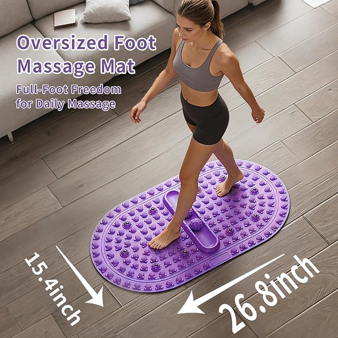 Extra-Large Acupressure Foot Massage Mat 27 Inches, Silicone Foot Pressure Point Pad with 2 Massage Balls, Foot Reflexology Mat with Magnetic Therapy for Stress Relief, Home & Gym Use (Purple)