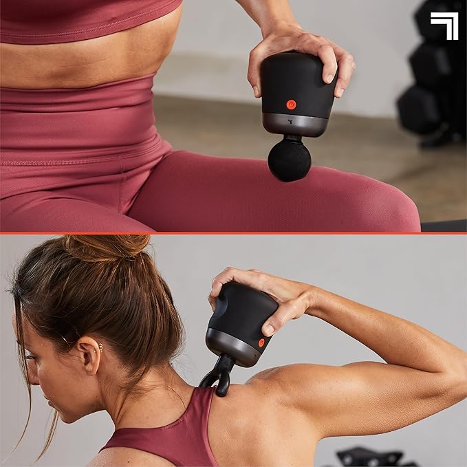 Sharper Image Mini Massage Gun, Powerboost Palm Rechargeable Deep Tissue Percussion Handheld Massager, 4 Adjustable Speeds, 4 Attachment Heads, Full Body Muscle Pain Relief Gift, Black