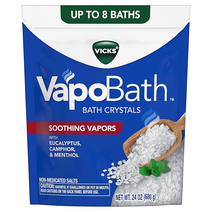 Vicks VapoBath, Bath Crystals, Soothing Non-Medicated Vicks Vapors, Refreshing Aromatherapy with Eucalyptus, Menthol, and Essential Oils, Bath Salts, 24oz