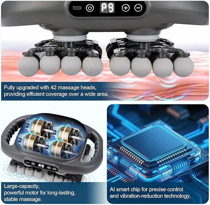 IeBilif Massage Gun, 42 Head Foot Back Neck Shoulder Massager with 9 Adjustable Multi-Modes & Intensities, Fascia Gun for Athletes, Birthday Gifts for Men