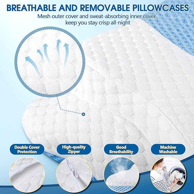 Memory Foam Pillows, Cervical Pillow for Neck and Shoulder Pain Relief, Ergonomic Contour Bed Pillow, Soft for Side Sleep Stomach Sleeping and Back Sleeper
